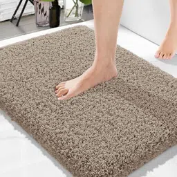 Amazon Brand - Solimo Premium Anti-Slip Microfibre Bathmat - 60cm x 40cm, Light Taupe image 1