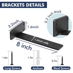 Starunder 12 Pack Floating Shelf Brackets, 8 Inch Heavy Duty Industrial Shelf Bracket, Black Metal L Brackets for Shelves Support DIY(1/5 Inch Thicked) image 5