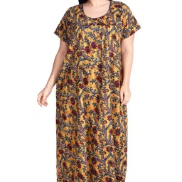 osf Women's Printed Cotton Floral Maxi Round Neck Full Length Nightwear Night Gown Nighty (Pack of 1, NW0389) image 1