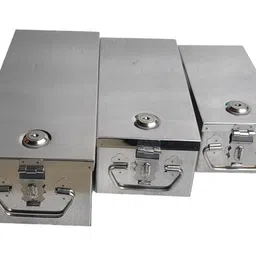 ginoset Stainless Steel Locker Boxes, Cash Peti Pooja Set, Jewellery Boxes (Multi_Pack of 3) Size -8 Inch, 10 Inch, 12 Inch With Pre fited Lock & 2 Key image 1