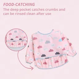 POLKA TOTS Waterproof Washable Full Sleeves Apron Feeding Bibs with Super Absorbent, Soft, Comfortable & Lightweight for Infants & Baby Toddlers - Cloud Design image 5