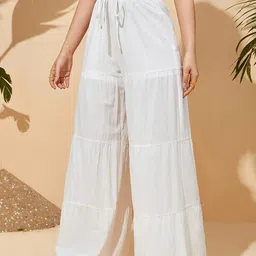 shasmi Women's Solid Ruffle Hem Plazzo Sharara Loose Trousers (Plazzo 68) image 3