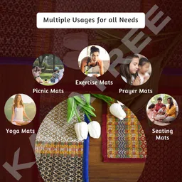 KalaTree Handmade River Grass Natural Thread Yoga Exercise Fitness Mats | Multicolour Chatai mat for Pooja Prayer Sitting Meditation Picnic| Set of 2 - Elegant image 4