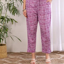 yash gallery Women's Cotton Floral Print Calf Length Keyhole Neck Sleeveless A-Line Kurta with Pant and Duptta image 5