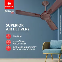 Havells 1200mm Ambrose ES Ceiling Fan|Premium Finish, Deco. Fan, Elegant Looks, High Air Delivery, Energy Saving, 100% Pure Copper Motor|2 Year Warranty by Brand (Pack of 1, Cola Espresso Brown)1 Star image 3