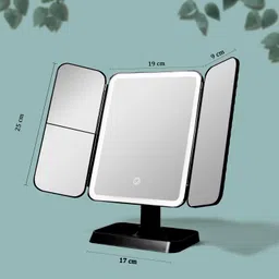 STELLIFEROUS 3X Trifold Makeup Mirror with Adjustable LED Lights | 3 Colour LED USB Rechargeable | Magnifying Vanity Mirror for Home and Beauty Salon (Black) image 4
