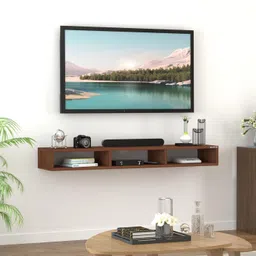 Redwud Tracy Wooden TV Entertainment Unit/Wall Set Top Box Stand/TV Cabinet for Wall/Set Top Box Holder for Home (Walnut) image 2