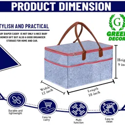 green decor GREEN DECOR-Non Woven Fabric Diaper Caddy Bag with Handles & Zip Lock for Smart Mothers Baby Diaper Caddy Wipes Felt Storage Organizers,Foldable & Portable(Grey&Tan&Pink-18X12X9 Inch) image 2