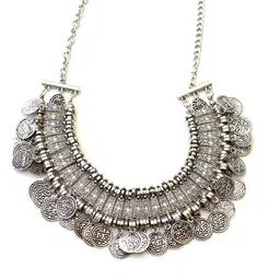 shining diva fashion Jewellery Bohemia Gypsy Tibetan Vintage Coin Necklace for Girls & Women(Silver)(8547np) image 1
