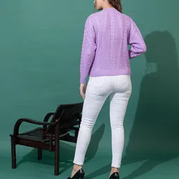 wear lusso Women’s Full Sleeves Round Neck Cable Design Pullover Sweater | Pure Woolen Winter Wear image 2