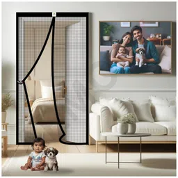 ARMORX High Tensile Polyester Magnetic Door Mosquito Net, Self Closing Magnets with Buckle Strap, Protection from Insects, Pets & Kids Friendly - BLACK-210cm x 100cm image 1