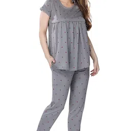 DZZO Women's Cotton Printed Feeding Night Suit for Maternity wear & Feeding Nighty Comfortable Use Night Dress image 4