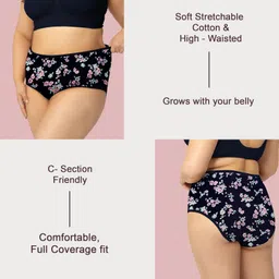 Pepperika Women's Plus Size Panties High Waist Cotton Brief Maternity Pregnancy C-Section Recovery Underwear Combo (Prints and Colors May Vary) Multicolor image 5