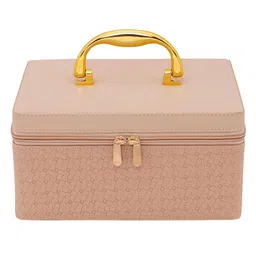 Hard Craft Large Capacity Cosmetic Bags for Womens Girls Bride Multi Functional Beauty Case Wedding Makeup Jewelery Bridal Box Leather Storage Organizer Home Travel with Mirror Handle 23x18x12 cm image 5