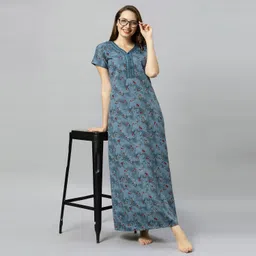 quira Comfortable Women's Full Length Cotton Blend Half Sleeves Nighty, Soft and Elegant Print Sleepwear - 101144 image 5