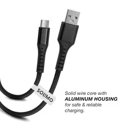 Amazon Brand - Solimo Fast Charging Braided Type C Data Cable Joint, Suitable For All Supported Mobile Phones (1 Meter, Black) image 2