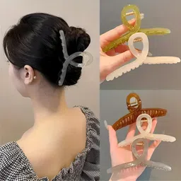 PACTIV Korean 4-Piece Set Jelly Color Hair Claw Clips - Non-Slip, Strong Grip For Thick & Curly Hair - Stylish Accessory For Women And Girls image 2