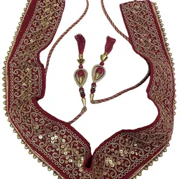 navti creations Women's Maroon Kamarband With Gliter Zari Embroidery (Bridal belt) In Velvet With String (Free Size) image 2
