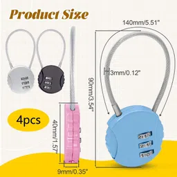 bcnjepin 4 pcs Number Locks for Door, Number Lock for Bag, Small Locks for Luggage Bag, Digital Lock for School Gym Locker, Fence, Toolbox, Gate, Case, Hasp Storage (Black, Silver, Blue, Pink) image 2