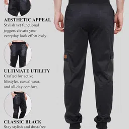 raxedo RAXEDOBlack Cargo Pants for Men, Japanese Pant, Faux Leather Pocket Pants, Cricket Track Pants for Men, Straight Fit Pants, Tracking Pants for Men, Stylish Utility Korean Pants for Men image 5
