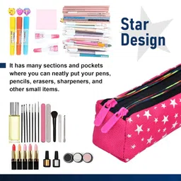 homestic Pencil Pouch | Rexine Stationary Pouch | Pencil Utility Pouch | School Pencil Case for Kids | Pen-Pencil Box for Kids | 2 Zipper Pencil Organizer | Star Pencil Pouch | Pack of 3 | Pink image 5
