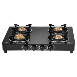 Sunflame Crystal 4 Burner Gas Stove |1 Jumbo, 1 Medium and 2 Small Brass Burners | 2 Years Product Coverage by Sunflame | Manual Ignition | Heavy Duty Pan Support | PAN India Presence | Black image 1