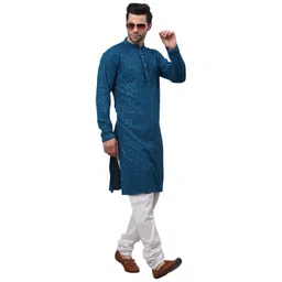 jompers Men Chikankari Embroidered and Sequence Kurta with Churidar image 4
