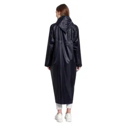 Women's Solid Rain Coat/Overcoat with Hoods and Side Pockets, 100% Waterproof Raincoat (Navy Blue) image 4