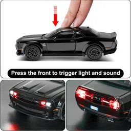 FEXXA 1:32 Scale Exclusive Alloy Metal Pull Back Die-cast Car Model with Sound Light Mini Auto Toy for Kids Metal Model Toy Car with Sound and Light? (1.32 Scale Dodge Challenger-Black.) image 4