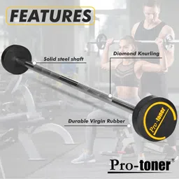 Protoner Fixed Barbell,10 kg-20 kg, 4 Feet Length, 30 mm Diameter, Rubber Coated Weights (10, Kilograms) image 4