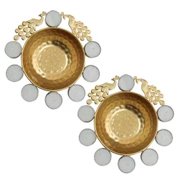 TIED RIBBONS Pack of 2 Urli Bowl for Living Room with 8 Attached Oil Diyas (Metal, 25 Cm X 5 Cm) - Decoration Items for Pooja Room Uruli Bowls Decorative Items for Home Décor - House Warming Gifts image 5