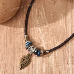 young & forever Men Women Leather Necklace Vintage Tribal Style Boho Hipppie Black Braided Beaded Necklace with Charm Pendant for Daily Use image 5