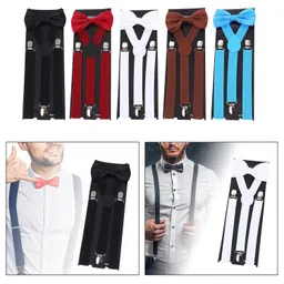 myaddiction Men Suspenders with Bow Tie Set Y Shape Braces for Halloween Wedding Cosplay image 2