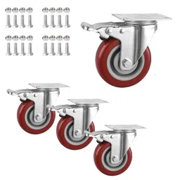 yemi casters YeMI 4 inch Heavy Duty Casters, Lockable Bearing Caster Wheels with Brake, Swivel Casters for Furniture, Workbench and Cart-Set of 4 Load 1200lbs (Free Screws,Red B) image 1