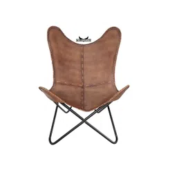 the charmika The Charmilka - Dark Brown Leather Butterfly Chair - Comfortable Arm Rest Butterfly Chair - with Iron Stand image 4