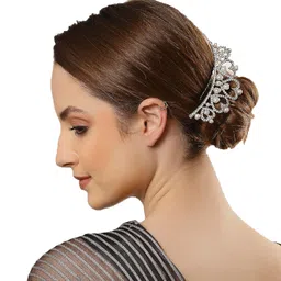 zeneme Jewellery Designer Pearl Heart Shaped Princess Fashion Tiara Hair Comb for Women & Girls image 3
