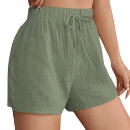 glasgo Soft, Comfortable, Loose fit Shorts || 100% Muslin Cotton ||Draw String Plain Nightwear for Girls and Women image 1