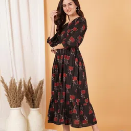cotland fashions Jaipuri Cotton Printed A-Line Flared Dress for Women image 2