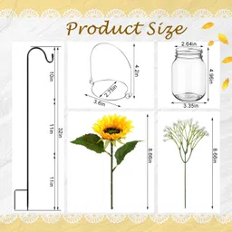 foldtier 108 Pcs/12 Sets Sunflower Mason Jar Wedding Aisle Decorating Kit Rustic Hanging Mason Jars 32" Shepherds Hooks Faux Sunflower and Baby's Breath for Wedding Ceremony Outdoor Decoration image 3