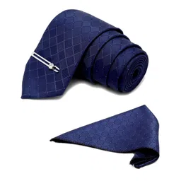 louis stitch Mens Blue Italian Silk Necktie Set Incl Pocket Square Chrome Tiepin American Style Formal Tie Gift Set for Men (TECPBU-#) image 1