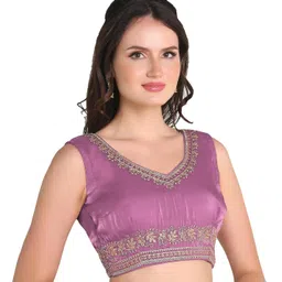 pujia mills Women's Sequin Embroidered V Neck Sleeveless Readymade Saree Blouse Indian Ethnic Designer Stitched Readymade Saree Blouse Sleeveless Blouse Readymade Blouse for Women image 1
