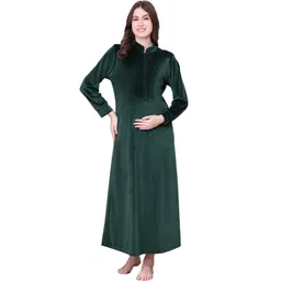 secret wish Solid Velvet Maternity Nighty Full Length image 1