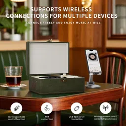 wrong colors Vintage Style CD Player with Bluetooth, Leather Case, Green image 2