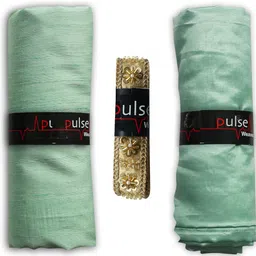 Pulse Weaves Men's Unstitched Premium Kurta Fabric Set, Poly Raw Silk with Santun Silk, 3 Metres, Mint Green, Up to 5XL image 4