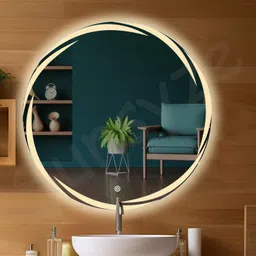 sunsyze Round Bathroom Mirror with Light | LED Mirror with Imported Touch Sensor + Dimmer + White, Natural & Warm Light | 24x24 (Unframed, Round, Wall) image 1