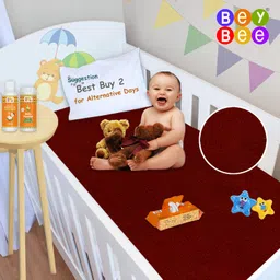 BeyBee Waterproof Quick Dry Sheet for Baby| Bed Pad Anti-Piling Fleece Extra Absorbent Washable Matress Protector| Baby Bed Protector Sheet for Toddler Children, Medium Size, 100x70cm, Maroon image 2