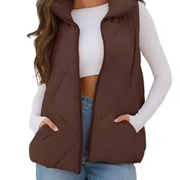 merokeety Womens 2024 Puffer Vest Sleeveless Zip Up Quilted Coat Stand Collar Gilet Jacket With Pockets image 1
