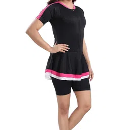 aquado Womens one -Piece Swimwear,Half Sleeves Swimming Costume,Half Tights, Two Way Stretchable Polyester Fabric, U.V.Protection. image 3