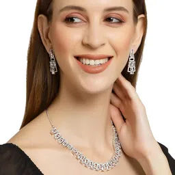 karatcart Silver Tone American Diamond Studded Necklace Set For Women image 3