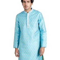 amazon brand - symbol Men's Polyester Brocade Regular Festive Long Kurta & Pyjama Set (2pcs) image 1